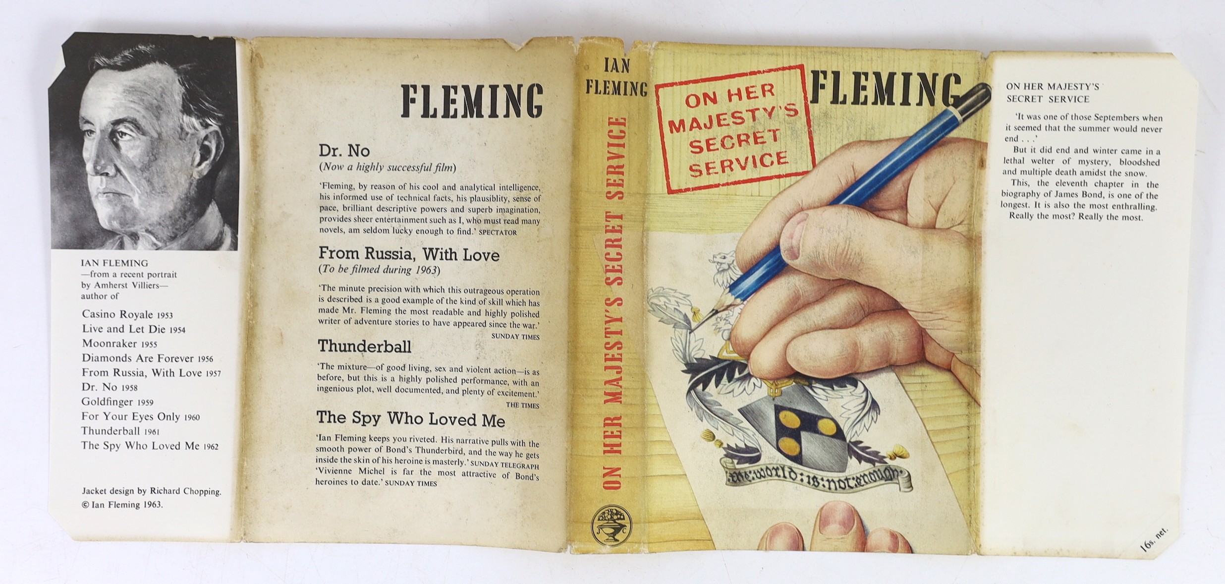 Fleming, Ian - On Her Majesty’s Secret Service, 1st edition, 8vo, cloth in unclipped d/j, Jonathan Cape, London, 1963